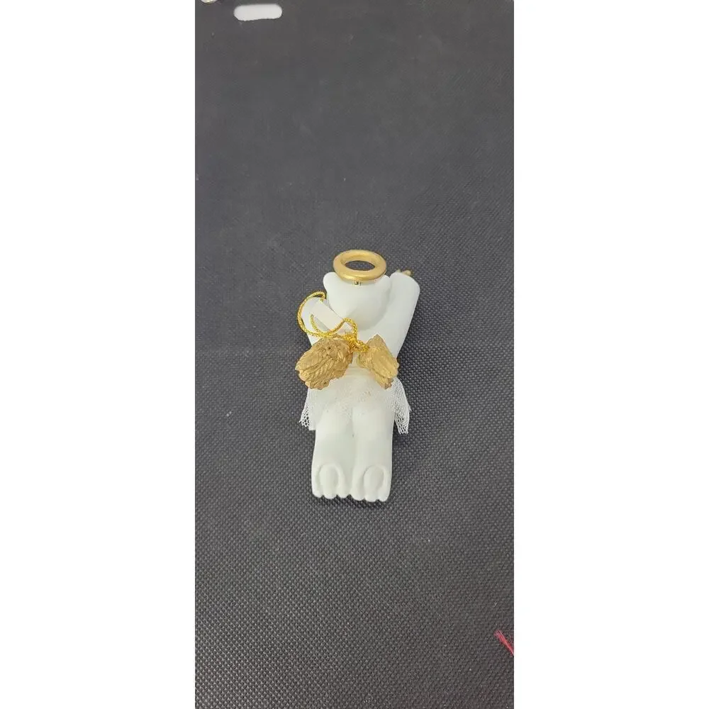 Vintage 1999 Avon Graceful Polar Bear Angel Christmas Ornament Gold Halo